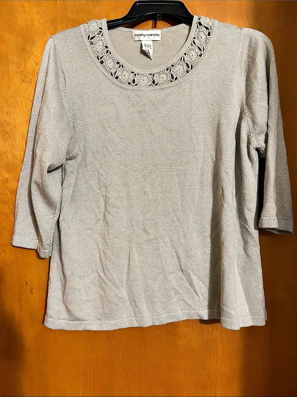 Sparkle Lace Neck Long Sleeve Top in Gray Like New